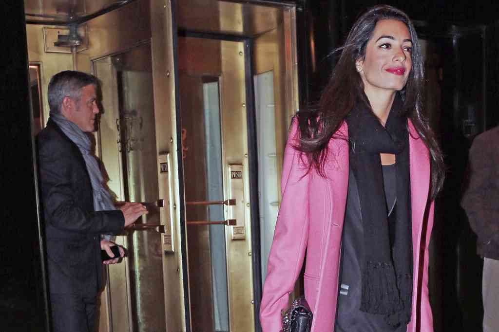 George Clooney and rumored girlfriend Amal Alamuddin seen exiting the Carlyle hotel in New York City